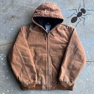 Y2K painted brown carhartt hooded work wear jacket